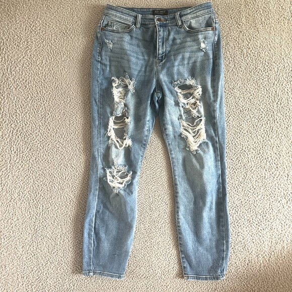 Judy Blue Jeans Boyfriend Fit Distressed High Waist Light Wash - Picture 1 of 16